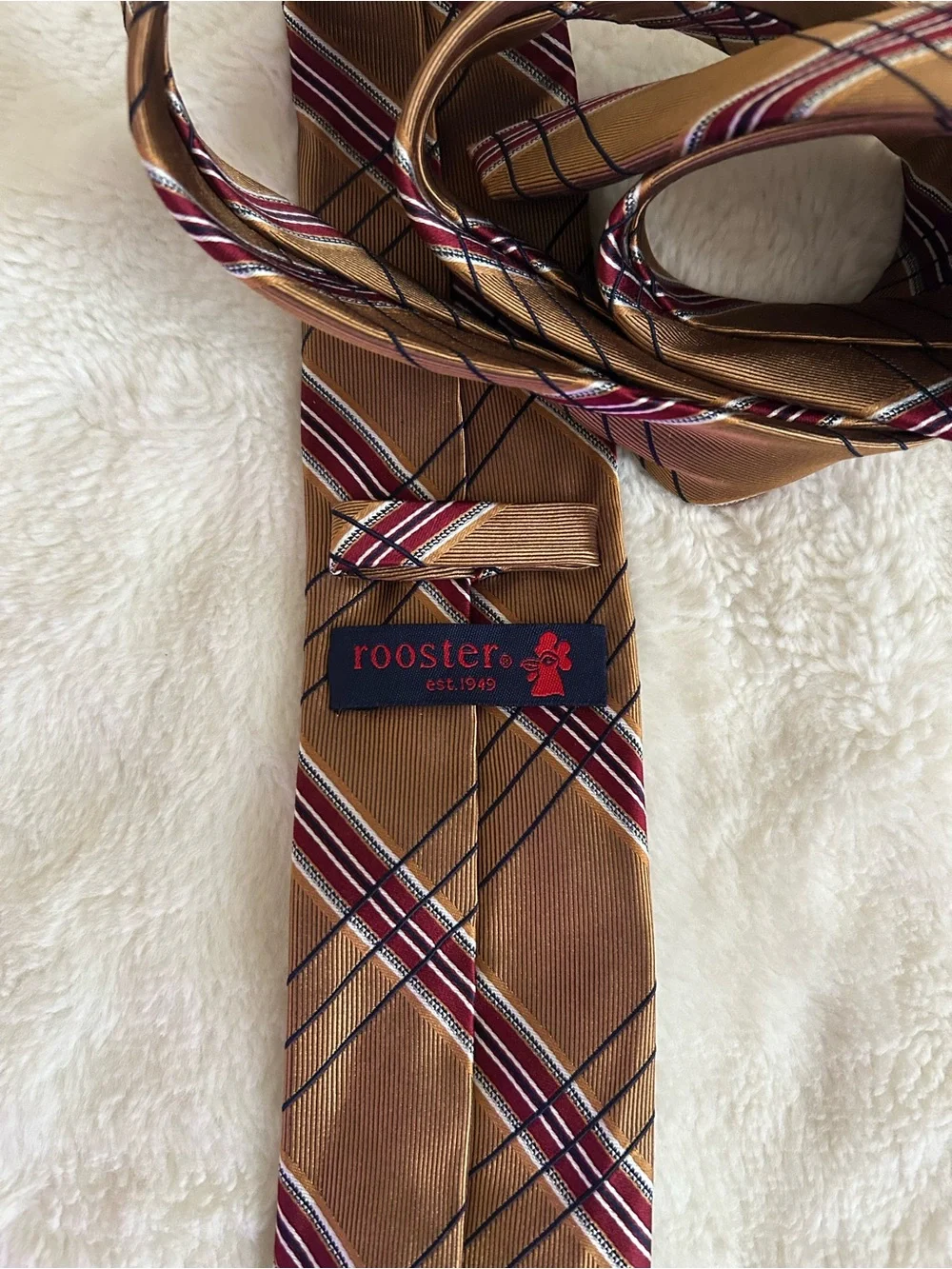 Rooster 1949 Bronze Silk Tie | Classic Prep Stripe Necktie | 3” Width | GUC